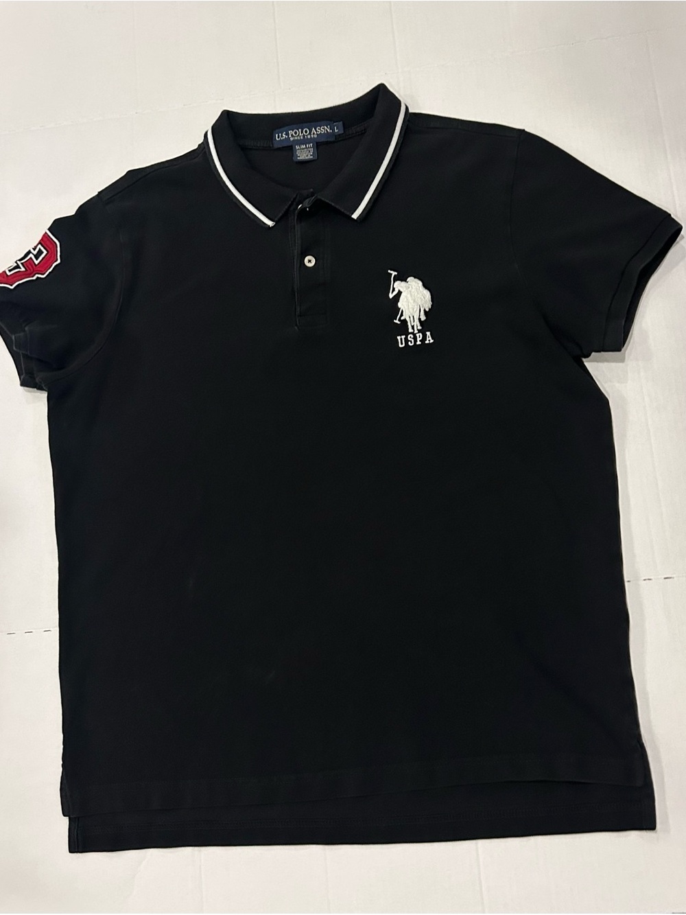 Vintage U.S. Polo Assn. Black Polo with White Logo & Trim